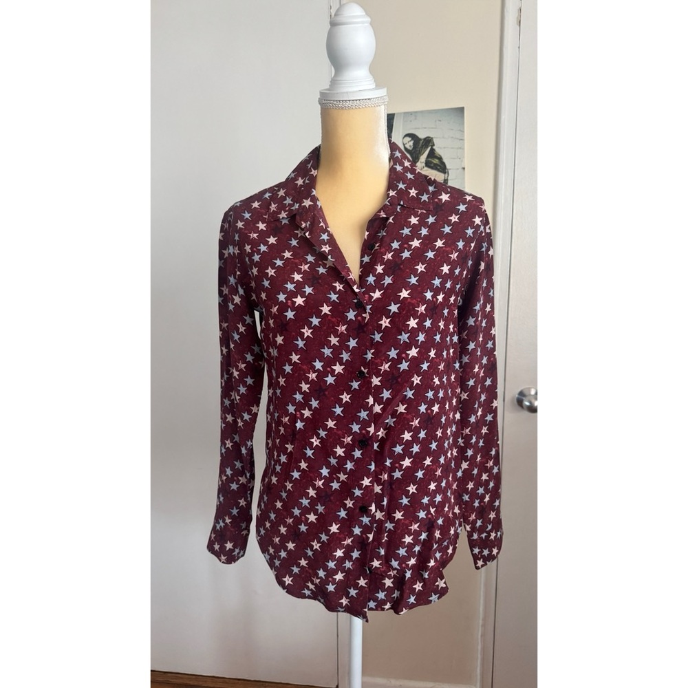 Sandro Burgundy Star Button Down Shirt